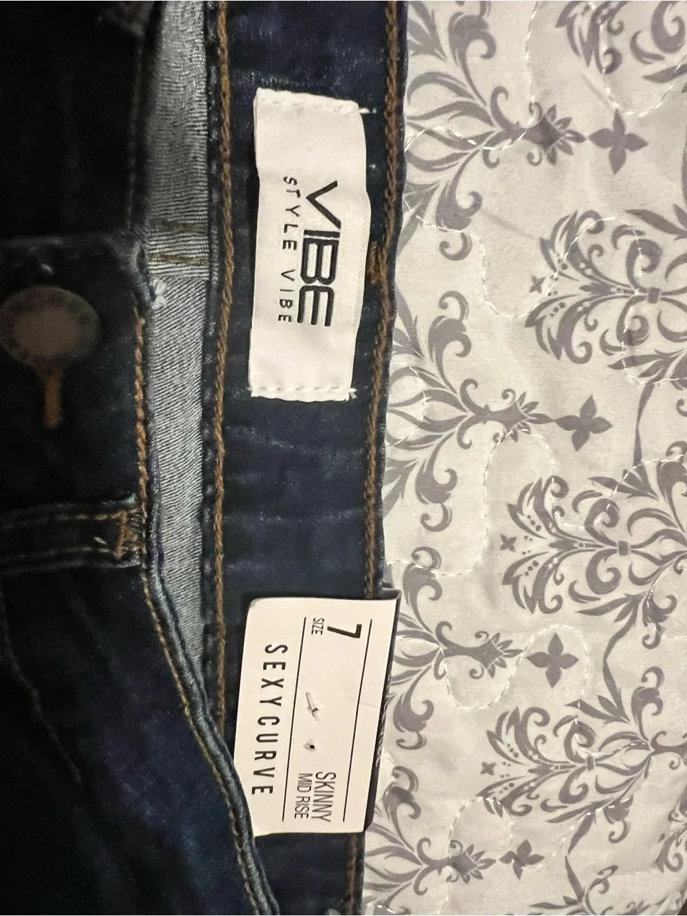Vibe Dark Blue Skinny Jeans with White Distressed Front Stripes